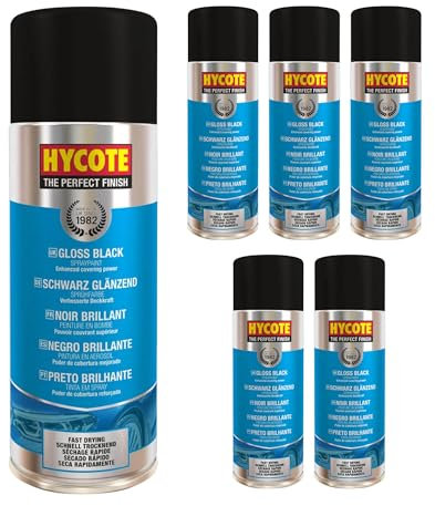 Hycote Fast Drying Aerosol Car Spray Paint, Gloss Black, 400 ml (Pack of 6)