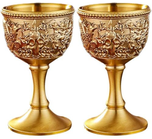 2pcs/set Vintage Chalice Goblet Pure Copper Wine Glass Embossed Style Brass Wine Goblet Royal Embossed Wine Glasses Cup