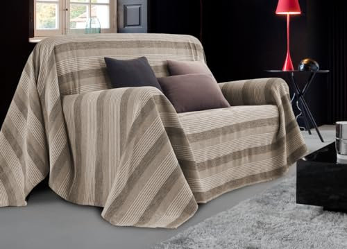 BIANCHERIAWEB Telo Arredo Copridivano Multiuso Copritutto Cotone Modello Sharane Arredatutto 2 Piazze Beige-Tortora