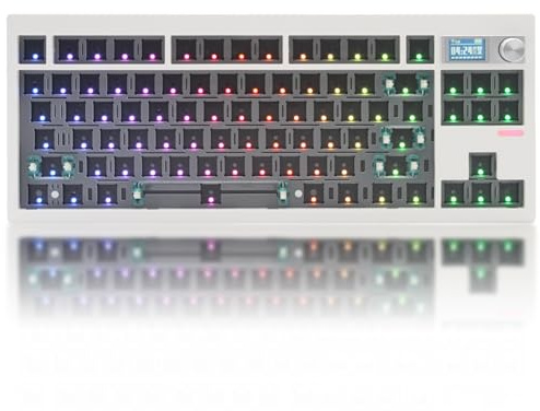 Cmokifuly GMK87 TKL Kit de clavier mécanique, tri-mode, clavier DIY (blanc) | Rétroéclairage RVB orienté sud, 85 touches+bouton rotatif+écran TFT-LCD, joint de circuit imprimé Hotswap, via programmable