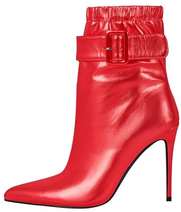 blingqueen Damen Spitze Stiefeletten Stiletto Kurzschaftstiefel High Heels mit Schnalle Reißverschluss Lederimitat Rot 44 EU