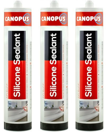CANOPUS Waterproof Kitchen & Bathroom Acetoxy Silicone Sealant Clear Anti Mould, 3 Pack, 280gr, Suitable for Indoor and Outdoor Waterproofing and Bonding applications, Shower Sealant