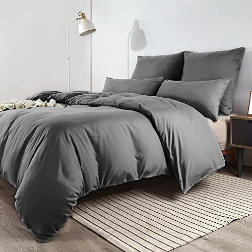 Soifox Bettwäsche 180x200 Grau - aus Mikrofaser Bügelfrei & Knitterfrei Bettbezug 180 x 200 Set mit 80x80 cm Kissenbezug 2er Set Bettwasche mit Reißverschluss