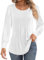 Cuptacc 2025 Longshirt Damen Rundhals Langarm Mit Button Bluse Damen Elegant Plissee Puff Sleeve Top Weiß XL 46-48