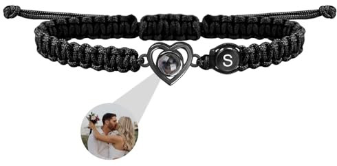 Personalisierte Foto Projektion Armband, benutzerdefinierte Herz Projektion Armband mit Initial, Armband mit Foto im Stein, Geschenke für Frauen Männer Freund Freundin
