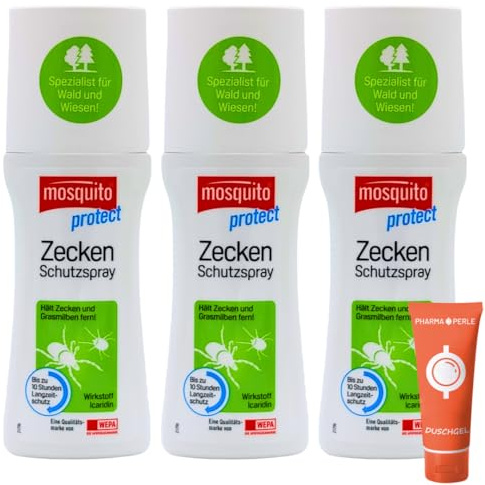 Mosquito protect Zecken-Schutzspray 3x 100 ml I Schutz vor Zecken, Grasmilben, Mücken I Zecken-Schutz I Insektenschutz I Outdoor-Schutz I Icaridin I ab 2 Jahren I Spar-Set plus Pharma-Perle give-away