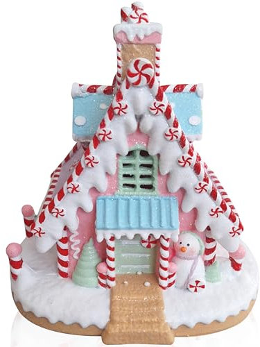 TIN DREAMS | Casetta di Dolci Natalizia con Luce LED | Candy Little House | Decorazione di Natale per Paese in Miniatura | Casetta di Pan di Zenzero Decorativa per Ville Natalizie