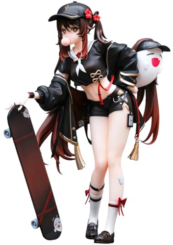 Gooyeh Hu Tao Figur Spielcharakter Anime Spiel Statue Stehendes Skateboard Modell Hutao Figuren Actionfigur Desktop Ornamente Spiel Fans Sammlerstücke Geschenke 23cm