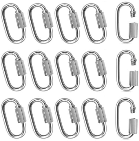 Granmagazz 16 Pezzi Moschettone a Vite, M4 maglia rapida in acciaio inox,304 Acciaio Inox Forma di D Quick Link Connettore Rapido Moschettone Avvitabile con Tappo a Vite per Campeggio Esterni