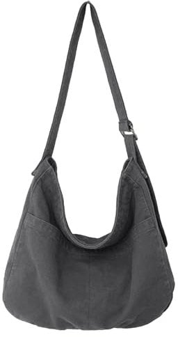 X SIM FITNESSX Unisex Umhängetasche Canvas Tasche Oxford Schultertasche Damen Shopper Tasche Fashion Stofftasche für Alltag/Büro/Schule/Reisen (Grau)