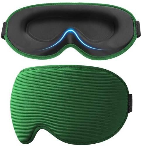 Gritin Schlafmaske für Seitenschläfer, Upgrade 3D Augenhöhlen Schlafbrille mit Verstellbarem Gummiband, Lichtblockierend & Atmungsaktiv, Augenmaske für Männer & Frauen, für Reise, Nickerchen -Grün