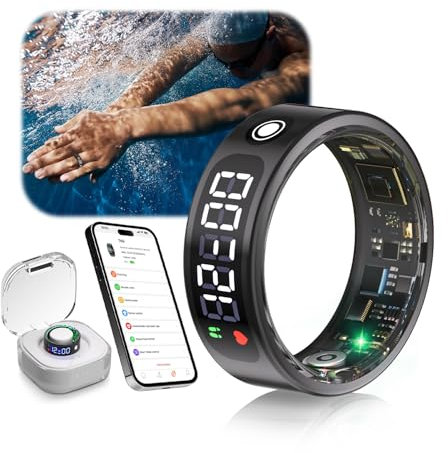 IUHFSIFS 2025 Smart Ring mit LED Screen【5.3+EDR Technologie - 0,1%± Fehler】【5ATM Wasserdicht】 Smartring für Männer und Frauen zur Überwachung von Schlaf, Herzfrequenz, Schwarz 10#