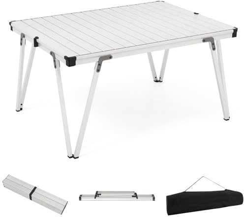 GOPLUS Campingtisch klappbar, 93 x 69 x 47,5 cm Klapptisch Outdoor aus Aluminium bis 80kg belastbar, Picknicktisch leicht tragbar mit Tasche für Camping Picknick Reisen (Silber)