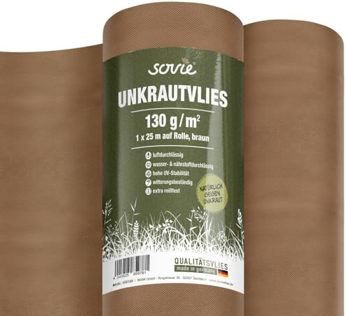 Sovie HORECA Gartenvlies-Rollen in Braun aus PP-Spinnvlies 130g/m², 1 m x 25 m, 1 Stück - Unkrautvlies wasserdurchlässig Unkrautfolie