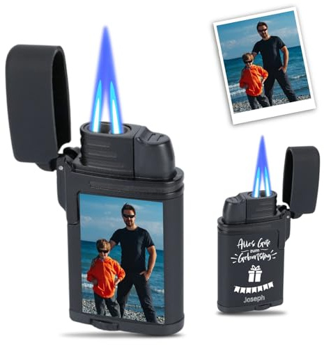 Personalisiertes Feuerzeug mit eigenem Foto und Graviertem Text, Vatertagsgeschenk, Feuerzeug personalisiert Geschenke für Männer & Frauen, für Vatertag Geburtstag Jubiläum (Schwarz)
