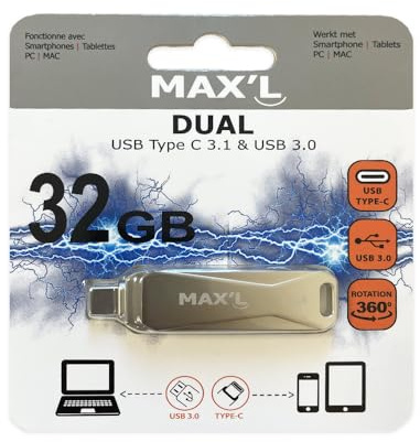 CLE USB MAXELL 32 Go 2EN1 USB et USBC