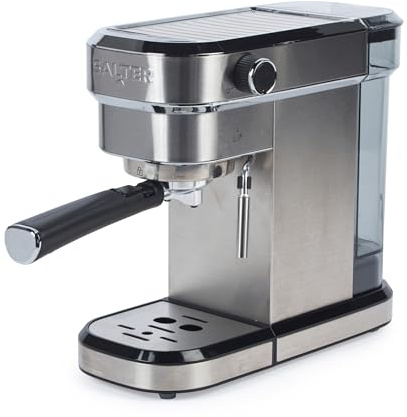 Salter Espressomaschine 20 Bar, italienische Pumpe, Edelstahl | Einzel- oder Doppelbezug, Milchaufschäumdüse, abnehmbarer 1,1-L-Wassertank, für gemahlenen Kaffee, Siebträger, Kanne
