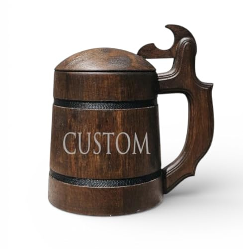 Giftstory Schöner Eichen-Bierkrug mit Klappdeckel 600ml – Personalisierbar mit Ihrem Motiv | Geschenk für Freund, Vater, Opa & für Cosplay