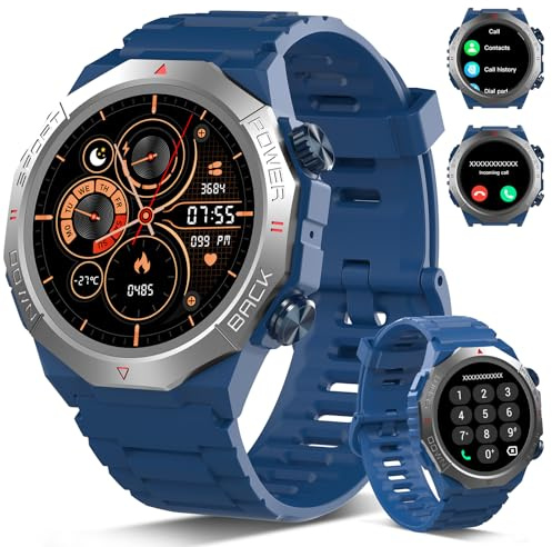 Atheewon Smart Watch mitTelefonfunktion 1,39 Touchscreen, Schlafmonitor IP68 Wasserdicht Sportuhr (Blau)