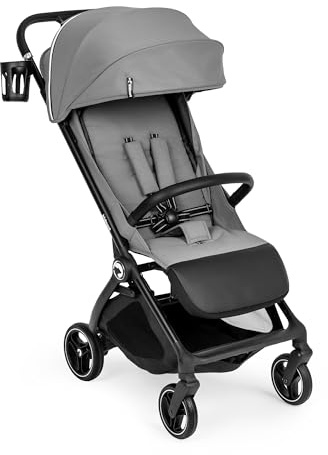 Kidnort Sjøoter Buggy, leichter Sitzbuggy ab Geburt bis 22 kg, Einhand-Faltmechanismus, Rückenlehne bis Liegeposition, UV50+ Verdeck, Federung, Regenverdeck, Moskitonetz, Grau