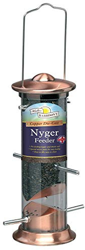 Walter Harrison's Wild Bird Nyger Seed Feeder, Copper Plated, 20 cm Small | Hanging Feeder, Durable Die Cast Metal, Easy to Clean, User-Friendly Filling, Compact Size