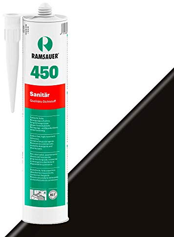 RAMSAUER 450 Sanitär 1K Silikon (Schwarz) - 310ml Kartusche, ideal für Feuchträume & Nassbereiche, Lebensmittelbereich, leicht verarbeitbar, schnelle Tiefhärtung, optimale Glättbarkeit