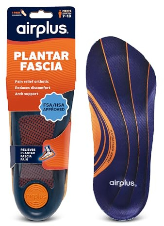 Airplus Plantar Fascia Orthotic 3/4 Length Shoe Insole (FSA&HSA Eligible)-Foam Shell & Gel Heel - Deep Heel Cup, Full-Foot Arch Support-Soft Cushioning & Stability -Fits Most Shoes & Boots-Unisex