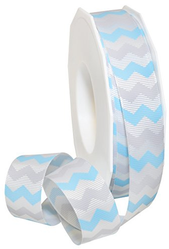 Morex Ribbon 97122/25-602 Polyester Chevron Natale Craft Supplies, 7/8 by 25 yd, Light Blue/Grey