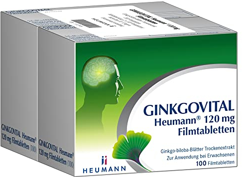 GINKGOVITAL Heumann® 120 mg Filmtabletten – Natürliche Unterstützung für Gedächtnis & Konzentration bei altersbedingt nachlassender Leistungsfähigkeit, mit Ginkgo-Biloba-Blätter-Trockenextrakt, 200 St