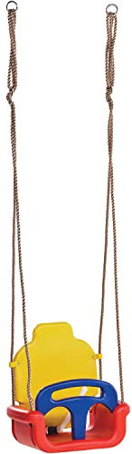 KBT Babyschaukelsitz Growing 3-in-1 für Kleinkinder. Schaukelsitz extra hoch mit Rückenlehne und Anschnallgurt. Der Kinderschaukelsitz mit einem hohen Maß an Sicherheit. (Rot/Gelb/Blau)