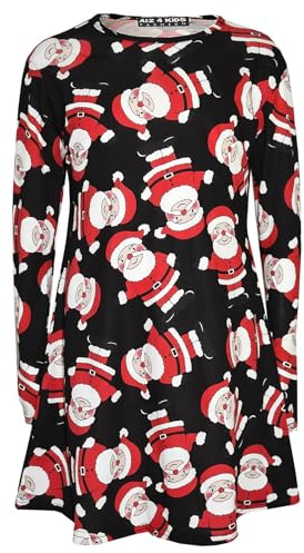A2Z 4 Kids Girls Christmas Santa Dress Long Sleeve Age 2-13 Years | Festive Flared Outfit for Xmas Parties and Holiday Celebrations