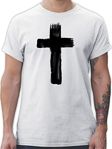 T-Shirt Herren - Symbol und Zeichen Outfit - Kreuz Vintage - M - Weiß - Tshirt christlich christliche t-Shirts mit christlicher christliches Shirt einem christlichen Motiven für männer Symbole
