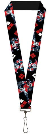 Buckle-Down Lanière – 2,5 cm – Harley Quinn Shooting Poses/Diamonds Noir Chaîne de clé, Multicolore, Taille Unique Mixte