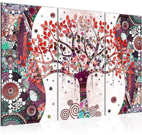 Runa Art Gustav Klimt Arbre De Vie Peinture Tableau Salon XXL Rose Abstrait Arbre 120 x 80 cm 3 Parties Decoration Murale 004631c