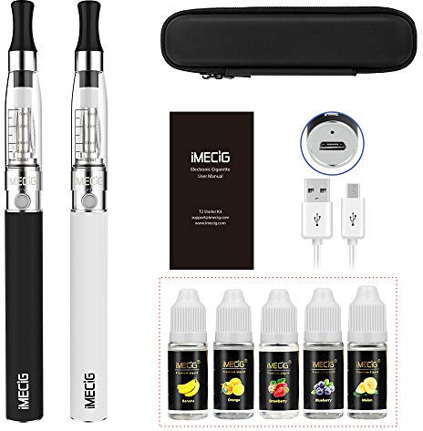IMECIG® 2 Pack Ego CE4 E Cigarette Starter Kit, USB Charge 1100mAh Rechargeable Battery, 5 x 10ml Premium E Cigarettes Liquid, Zipper Case, Top Refill Tank, Vape Pen Travel Set E Cig Juice No Nicotine