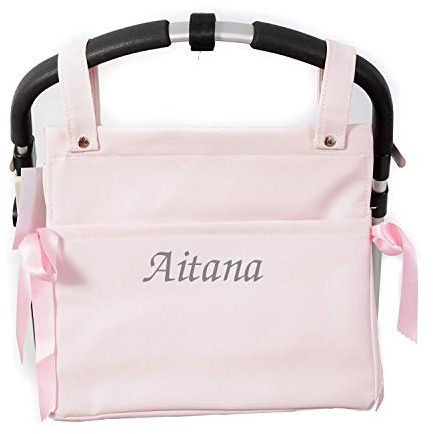 Bolso Talega Lactancia PERSONALIZADA Polipiel para carro silleta paseo Rosa - Nombre bebé bordado