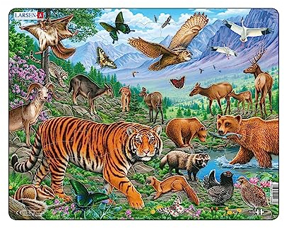 Larsen FH39 Rahmenpuzzle für Kinder I Amur Tiger im sibirschen Sommer I Puzzle ab 3 Jahre I Schönes Kinderpuzzle mit 36 Teilen I Spielspaß und Lernen