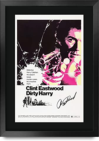 HWC Trading Dirty Harry A3 Gerahmte Signiert Gedruckt Autogramme Bild Druck-Fotoanzeige Geschenk Für Clint Eastwood Filmfans