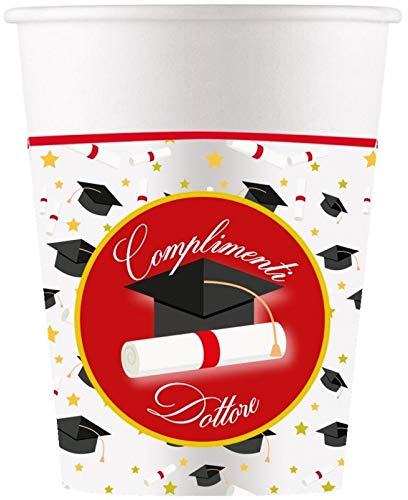 Di&Gi Bicchieri Carta 200 Ml Laurea - Complimenti Dottore - Blister 8 Pezzi