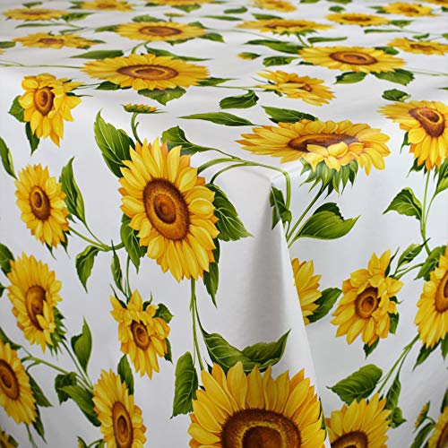 KEVKUS Wachstuch Tischdecke Meterware Sonnenblumen B8988-01 Größe wählbar in eckig rund oval (Borte (mit angenähter gehäkelter Bordüre), 130 x 170 cm oval)