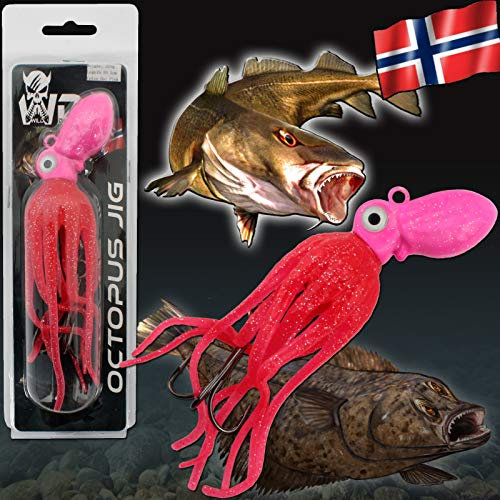 Angel-Berger Wild Devil Baits Octopus Jig Dorsch Heilbutt Seelachs Köder Pilker Meeresangeln Gummifisch (Hot Pink, 350g)