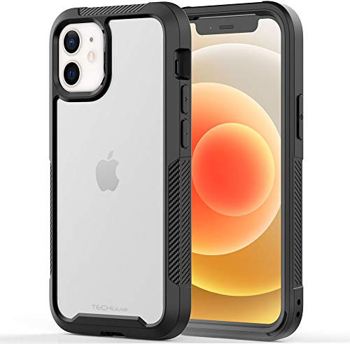 TECHGEAR iPhone 12 Mini Tough Case, [Fusion Armour] Premium Slim Hybrid Tough Rugged Protective Bumper Case Heavy Duty Protection with Screen Frame Designed For iPhone 12 Mini 5.4 - Black