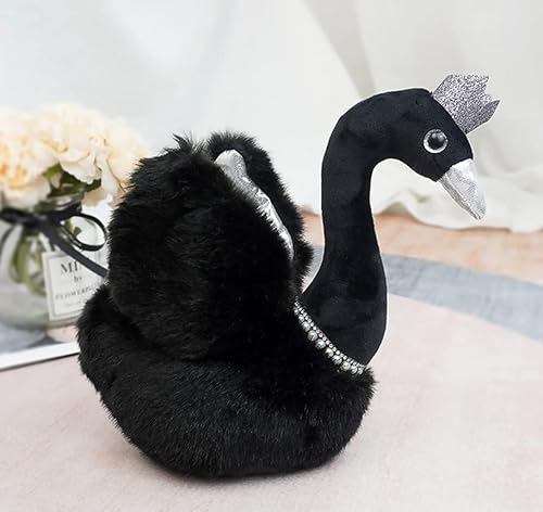 Tomaibaby Schwarzer Schwan Plüschpuppe Mit Krone 23Cm Weiches Kuscheltier Für Kinderzimmerdekor Und Kindergeschenk