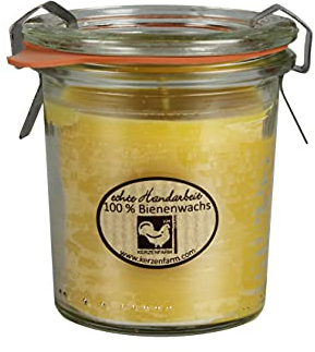 Kerzenfarm Hahn Bienenwachskerze im Original Weckglas, 80 ml, Kerze aus reinem Bienenwachs, Naturprodukt, echte Handarbeit, 50 mm x Ø 70 mm