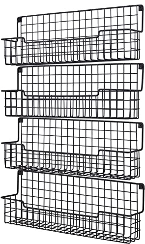 AURIKAR Spice Rack Wall Mount, Spice Organizer for Cabinet & Pantry Door, Set of 4 Hanging Spice Rack Saving Space for Kitchen, Black