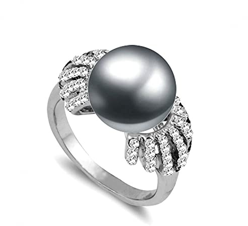 BAJIE Ehering Grau Weiß Perlen Ring Massivkristall Party Ehering Schmuck Für Frauen