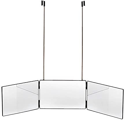 WMLBK 3 Way Mirror, 360° Mirror Self Cut Hair Folding Makeup Mirror, Retractable Hanging Mirror with Height Adjustable Telescoping Hooks For Makeup Styling Tining Cutting Toiletries Shower Mirror