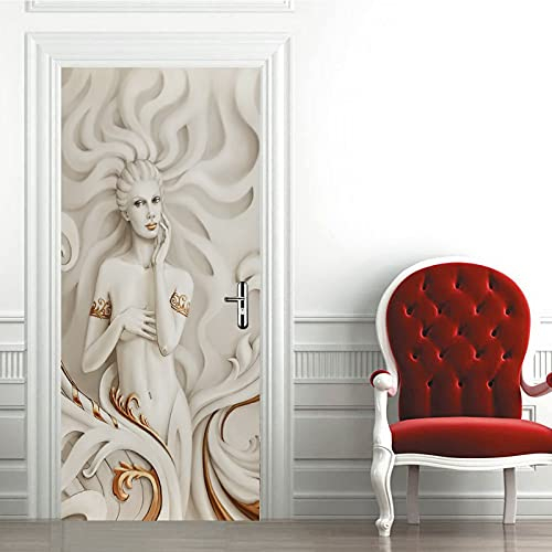 A.Monamour Türtapete Selbstklebend Türfolie Türposter 3D Geprägte Frau Weiße Figur Skulptur Malerei Art Vinyl Folie Türdeko Tapete Wandbild Türaufkleber Türtattoo 90 x 200 cm