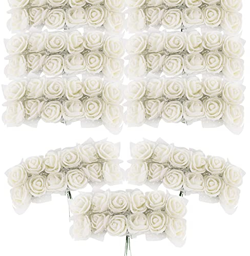 BETESSIN 144pz Rose Finte Bianche (Dia. 20mm) Teste di Fiori Rose Finte Artificiali Teste di Rose Bianche Finte in Schiuma per Decorazione Sposa Matrimonio Festa Nuziale Valentine’s Day Casa Fai da Te
