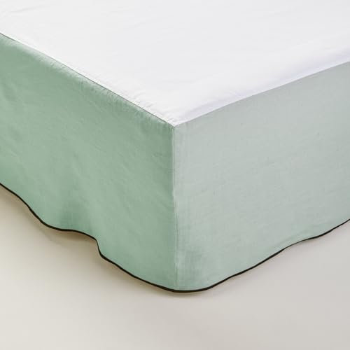 MADURA - Cache sommier Carlina Décoration pour Maison Salon Chambre Canapé - Idée Cadeau en Lin lavé légèrement froissé Vert 160x200 cm